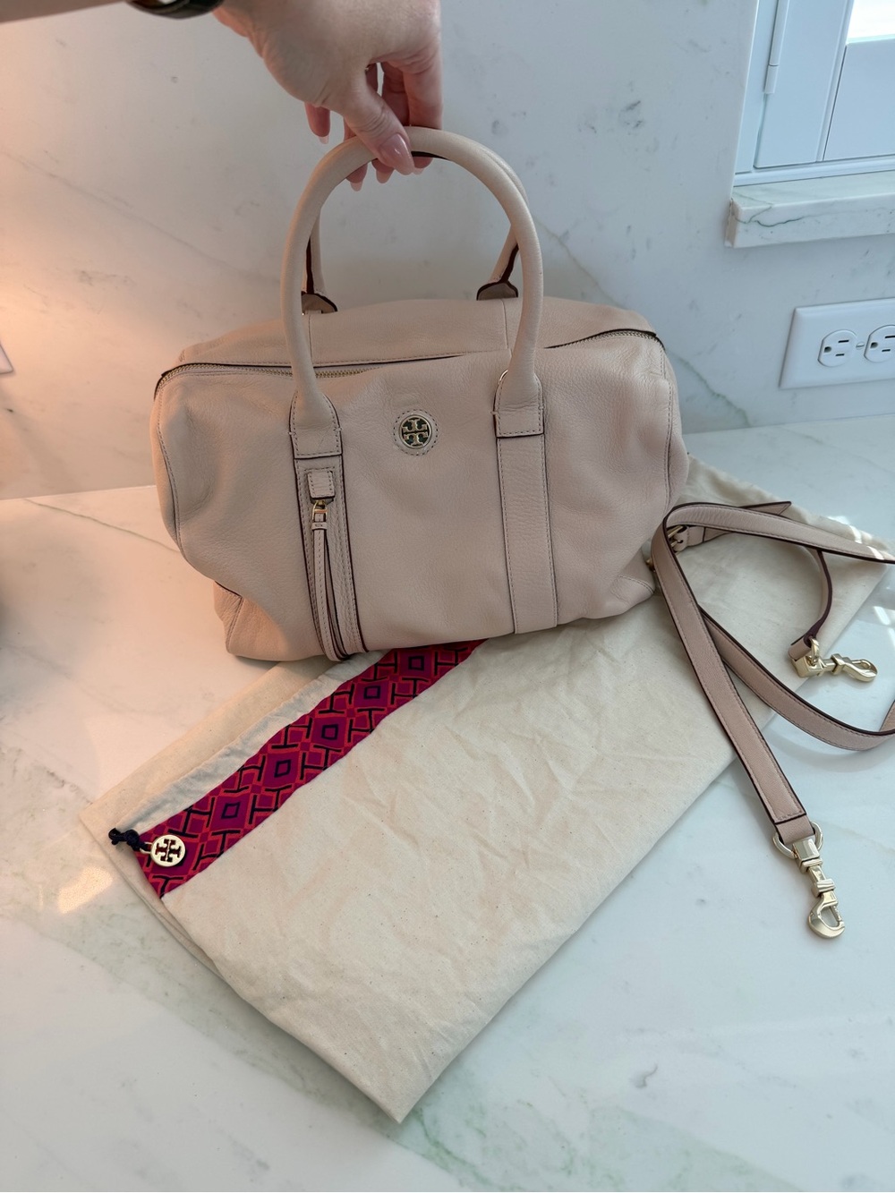 Tory Burch Robinson Pink Leather Satchel with Detachable Strap